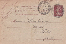 1922--Entier Carte Postale  Type Semeuse --de Saint BENOIST SUR VANNE-10  Pour  PALIS- Aube (France)......beau Cachet - Standard Postcards & Stamped On Demand (before 1995)