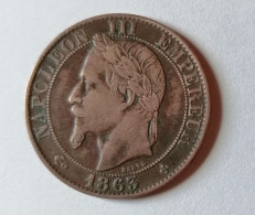 France. Pièce. 5 Centimes. Napoleon III. Tête Lauree. 1863. Strasbourg. - 5 Centimes