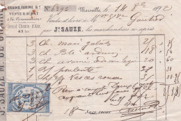 1872-- MARSEILLE -13 --Facture Grains,farine--Ets  Jh SAUZE  Pour Gautier  -- Timbre Fiscal ..... - 1900 – 1949