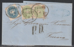 Austria, Triest, 1865, Two Colour Franking (Italy Tarrif), 16 Kr, Mailed To Ferrara, Somewhat Soiled - Cartas & Documentos