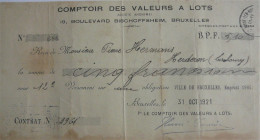 Versement Sur Une Obligation Ville De Bruxelles 1905 (31.10.1921) - Banca & Assicurazione