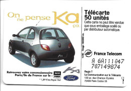 Telecarte Publicité Voiture Ford KA, On Ne Pense Qu'à ça -  Concessionnaire Paris Sur Minitel 3615 Ford - Automobili