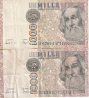 LOTE DE 2 BILLETES DE ITALIA DE 1000 LIRAS DEL AÑO 1982 DE MARCO POLO (BANKNOTE) DIFERENTES FIRMAS - 1.000 Lire