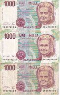 LOTE DE 3 BILLETES DE ITALIA DE 1000 LIRAS DEL AÑO 1990 DE MONTESORI (BANKNOTE) DIFERENTES FIRMAS - 1.000 Lire