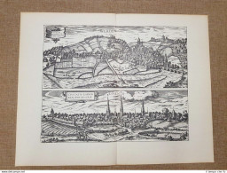 Vedute Di Città Werden E Essen Germania Anno 1588 Braun E Hogenberg Ristampa - Carte Geographique