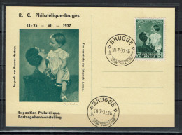 Carte Expo Phila . De Bruges Avec N° 449 - Obl. BRUGGE 18/07/37 Koningin Astrid En Prins Boudewijn - Commemorative Documents