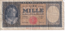 BILLETE DE ITALIA DE 1000 LIRE DEL 25 DE SETTEMBRE DE 1961  (BANKNOTE) - 1000 Liras