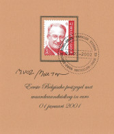 N°3050 - Eerste Postzegel Met Waardeaanduiding Enkel In Euro - 01/01/2002 - Albert II MVTM - Getekend Voz - Martin - Documents Commémoratifs