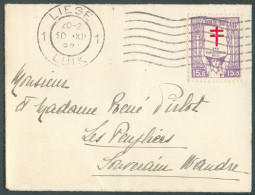 15c. Antituberculeux Obl. Méc. LIEGE 1 Sur Enveloppe (carte De Visite) Du 30-XII-1924 Vers Wandre - 21983 - Cartas & Documentos