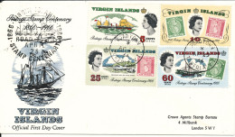 British Virgin Islands FDC 25-4-1966 Postage Stamp Centenary Complete Et Of 4 With Cachet - British Virgin Islands