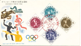 Japan FDC Olympic Games Tokyo 23-6-1964 Set Of 4 With Cachet (hinged Marks On The Backside Of The Cover) - FDC