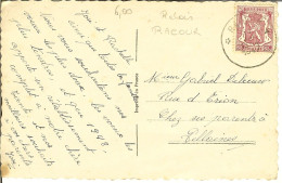 CP Fleur Et Couple Au Recto Avec Relais De RACOUR 1947 - Postmarks With Stars