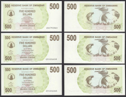 Simbabwe - Zimbabwe 3 Stück á 500 Dollars 2007 Pick 43 UNC (1)     (29889 - Other - Africa