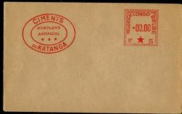 Marque Rouge Sur Lettre : CIMENTS Du Katanga  Portland Artificiel   + Timbre à 00,00  F étoile  5 - Covers & Documents