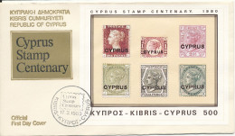 Cyprus Republic FDC 17-3-1980 Cyprus Stamp Centenary Minisheet With Cachet - Covers & Documents