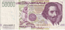 BILLETE DE ITALIA DE 50000 LIRE DEL AÑO 1992 DE LORENZO BERNINI (BANKNOTE) DIFERENTES FIRMAS - 50.000 Lire