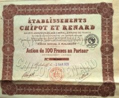 Etablissements Chipot Et Renard - Malakoff - 1923 - Action Au Porteur - Landwirtschaft