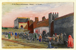 31218 / Peu Commun AQUARELLE Véritable Maroc Pittoresque RABAT Le MARCHE 1910s GREBERT ? Casablanca  - Rabat