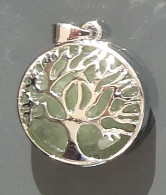 Bijoux - Pendentif Arbre De Vie En Pierre Naturelle Alliage De Zinc Diamètre 28 Mm - Voir Scans Recto Verso - Pendants