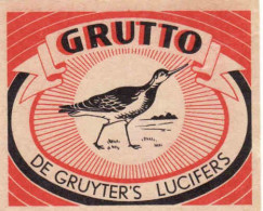 Dutch Matchbox Packet Label, 85 X 70 Mm, GRUTTO - De Gruyter's Lucifers, Bird, Holland, Netherlands - Boites D'allumettes - Etiquettes