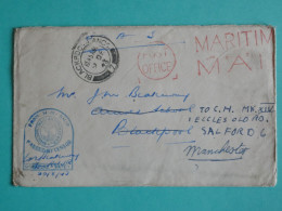 DJ 20 ENGLAND  GREAT LETTER  SEAPOST CENSORED   1943 +TO BLACKPOOL RED. MANCHESTER +AFF. PLEASANT+++ - Storia Postale