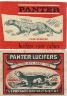 2 Dutch Matchbox Labels, PANTER, Fabrieksmerk, Gloeien Niet Na, Verbrande Kop Valt Niet Af,  Holland, Netherlands - Matchbox Labels