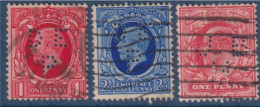 Grande Bretagne: 3 Timbres Différents Perforés Oblitérés D'Angleterre - Perfin