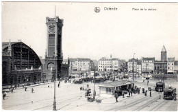 Belgien, Ostende, Place De La Station, Bahnhof M. Tram Bahn, Ungebr. Sw-AK - Stations - Zonder Treinen