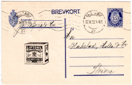 Norwegen P 66, Gebr. 15 öre Ganzsache M. Illustrierter Liptons Tee Werbung  - Lettres & Documents