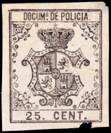 ESPAGNE / ESPANA - COLONIAS (Cuba & Puerto-Rico) 1865 "DOCUMENTOS DE POLICIA" Fulcher 205 25c Negro - Sin Goma - Cuba (1874-1898)