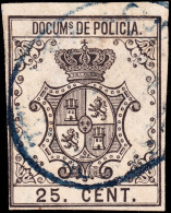 ESPAGNE / ESPANA - COLONIAS (Cuba & Puerto-Rico) 1865 "DOCUMENTOS DE POLICIA" Fulcher 205 25c Negro - Usado - Kuba (1874-1898)