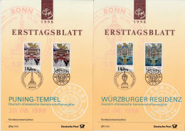 Allemagne Germany BRD 1998: WÜRZBURGER RESIDENZ & PUNING-TEMPEL Michel-N° BRD 2007-8 China 2934-35 Auf 2 ETB - Emissions Communes