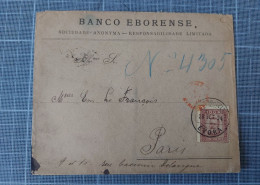 Portugal, Banco Eborense Enveloppe Circulée De Evora à Paris, En 1894 - Cartas & Documentos