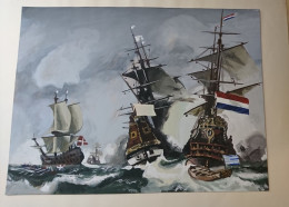 AQUARELLE ET PEINTURE COMBAT DU TEXEL D APRES EUGENE ISABEY Signé H. PIN? - Wasserfarben