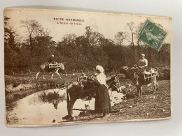 CPA - NORMANDIE - L' Heure De Traire - Animée - Carte Mal Collée ( Tuilage ) - Haute-Normandie