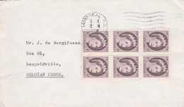 Canada-1958--lettre De MONTREAL Pour LEOPOLDVILLE (Congo Belge)-Bloc De 6 Timbres  Sur Lettre - Cartas & Documentos