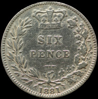 LaZooRo: Great Britain 6 Pence 1881 VF Die Crack - Silver - H. 6 Pence