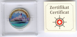 Suisse/Schweiz Farbmedaille Dampfschiff "Lötschberg - Brienzersee" D.30m, 13g, UNC. In Case + Zertifikat - Souvenir-Medaille (elongated Coins)