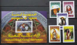 Yemen 2003, Yemeni Traditional Costumes, MNH S/S And Stamps Set - Yemen
