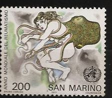 Saint-Marin 1977 N° 950 ** Médecine, Rhumatisme, Sicile, Bruno Caruso, Pieuvre, Femme, Nudité, Seins, Articulations - Ungebraucht