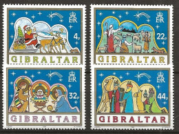 Gibraltar 1989 Christmas, Santa Claus In A Reindeer Sleigh, Shepherds, Holy Family, Holy Tree.  Mi 586-589 MNH(**) - Gibraltar