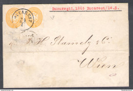 1863 LOMBARDO VENETO, N. 36, 2 Soldi Giallo In Coppia, Busta Da Bucarest Per Vienna, Certificato Goller - Lombardo-Veneto