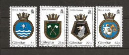 Gibraltar 1991 Ship Coat Of Arms (X),  HMS "Hesperus", HMS "Forester", HMS "Furious", HMS "Scylla" Mi 615-618 MNH(**) - Gibraltar