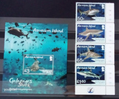 Ascension Island 2022, Galapagos Sharks, MNH S/S And Stamps Set - Ascension