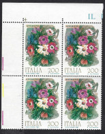 Italia 1981; Fiori D' Italia: Anemone, In Quartina D'angolo. - 1981-90: Neufs