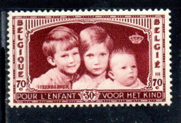 BELGIQUE BELGIE BELGIO BELGIUM 1935 CHILD WELFARE SOCIETY PRINCE BAUDOIN ALBERT PRICESS JOSEPHINE 70c + 30c MNH - Unused Stamps
