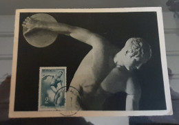 Monaco 1948 Carte Maximum 1er Jour N° 321 Maxi Card Jeux Olympiques Londres Lancement Du Disque Cachet Noir FDC - Briefe U. Dokumente