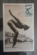Monaco 1948 Carte Maximum 1er Jour FDC N° 323 Maxi Card Jeux Olympiques Londres Natation Cachet Rouge - Covers & Documents