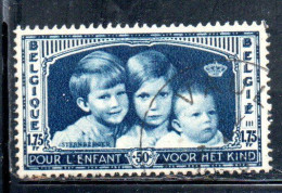 BELGIQUE BELGIE BELGIO BELGIUM1935CHILD WELFARE SOCIETY PRINCE BAUDOIN ALBERT PRICESS JOSEPHINE 1.75fr+50c USED OBLITERE - Used Stamps