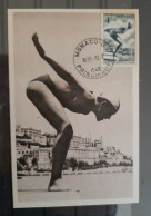 Monaco 1948 Carte Maximum 1er Jour FDC N° 323 Maxi Card Jeux Olympiques Londres Natation Cachet Noir - Briefe U. Dokumente